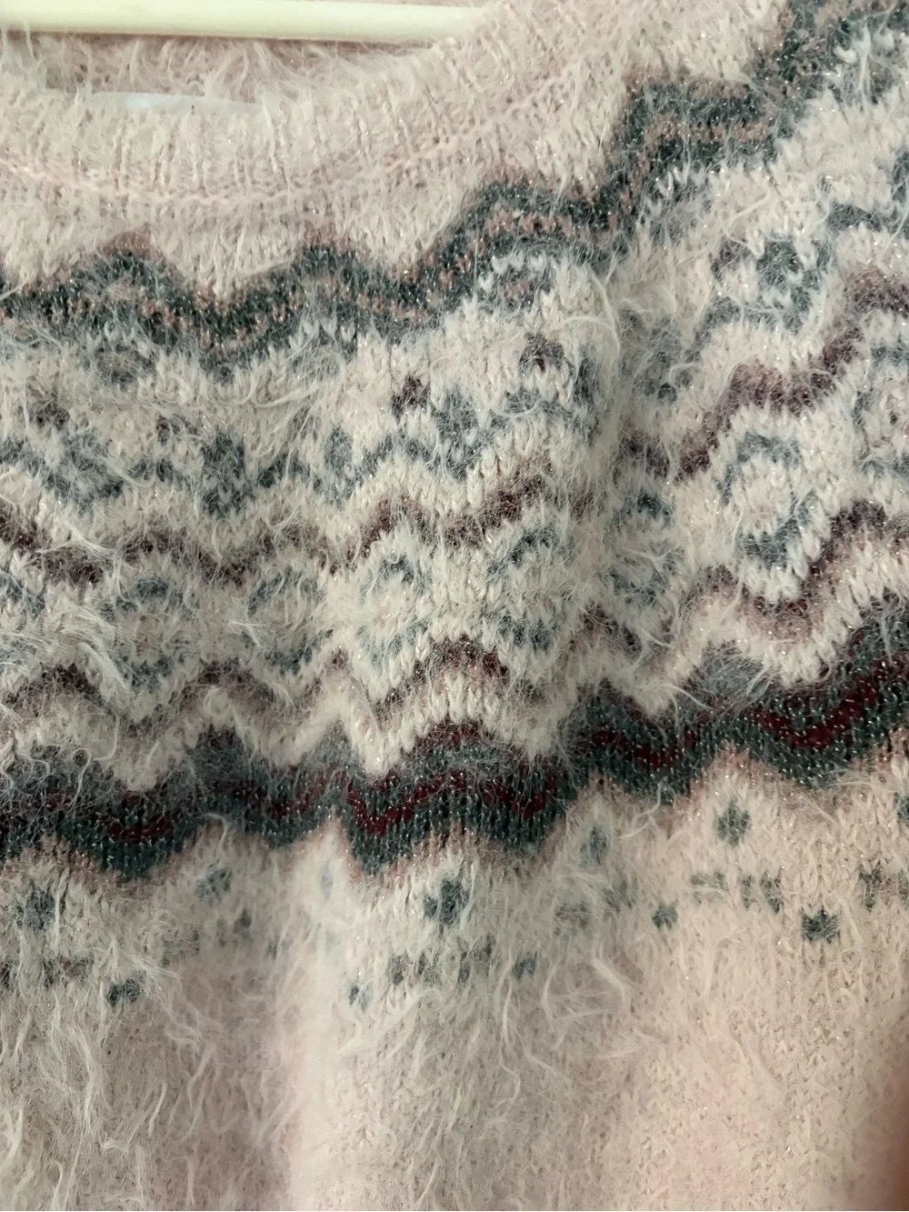 Pink Fuzzy Sparkle Fair Isle Nordic Sweater 18/20